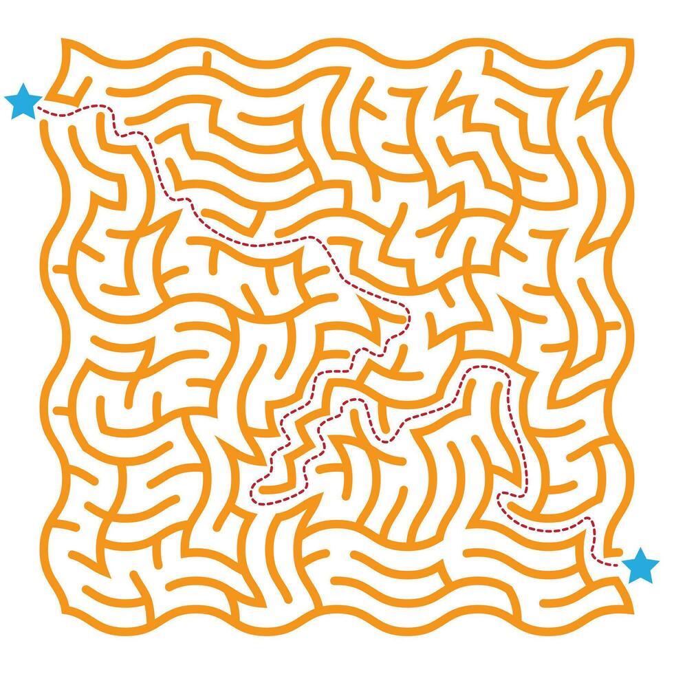 Vector illustration of  twisted maze with correct path, maze puzzle game for kids.