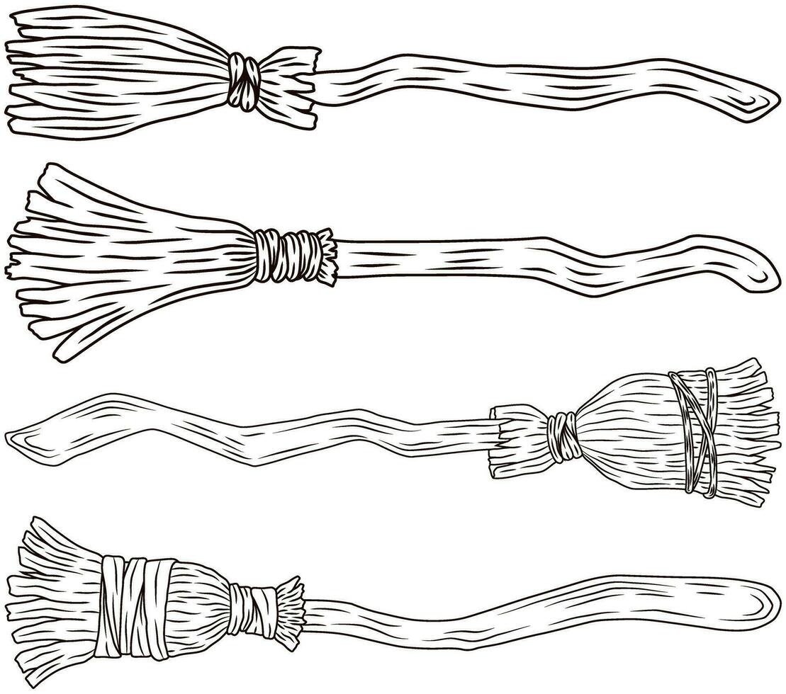 halloween set Broom witch line art vector