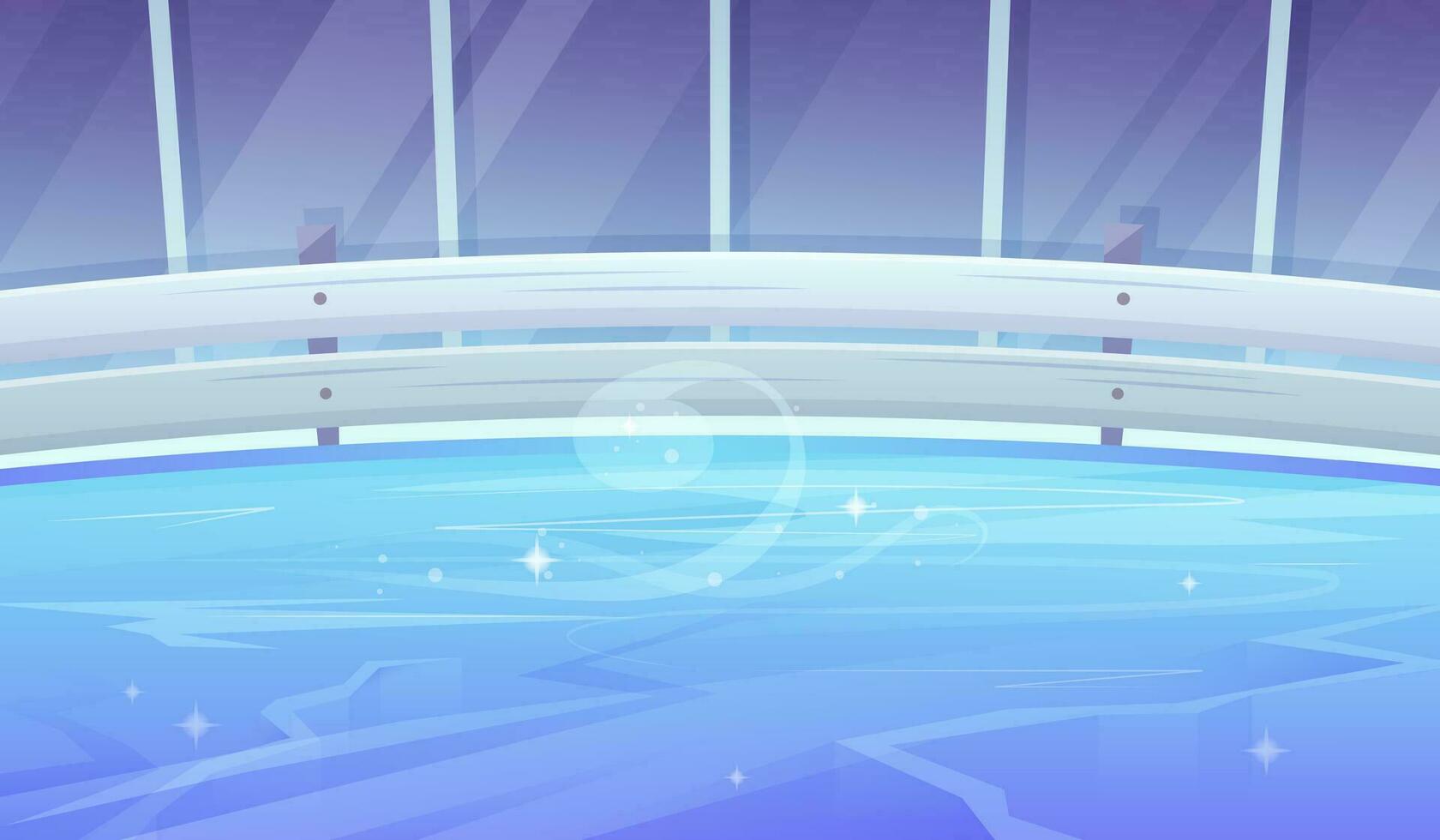 Ice skating rink in cartoon style. Vector background for sports winter games, events, sports complexes, figure skating, billboards and ice rink advertising