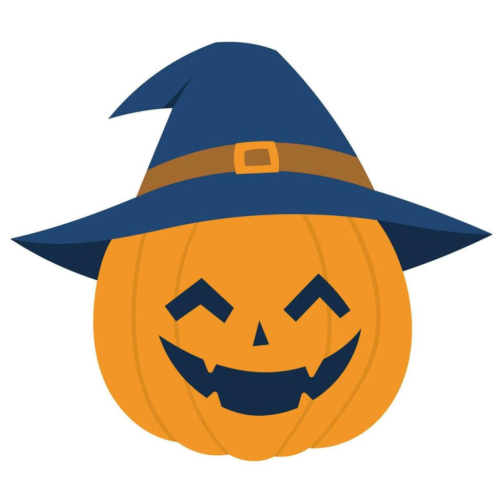 pumpkin wearing witch hat vector illustration