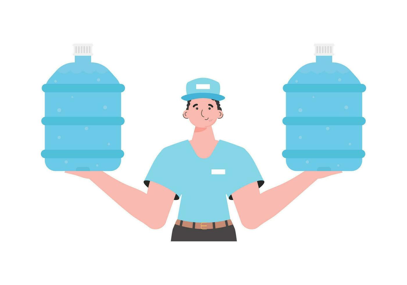 un hombre es participación un botella de agua. entrega concepto. dibujos animados estilo personaje es representado a el cintura. aislado. vector. vector