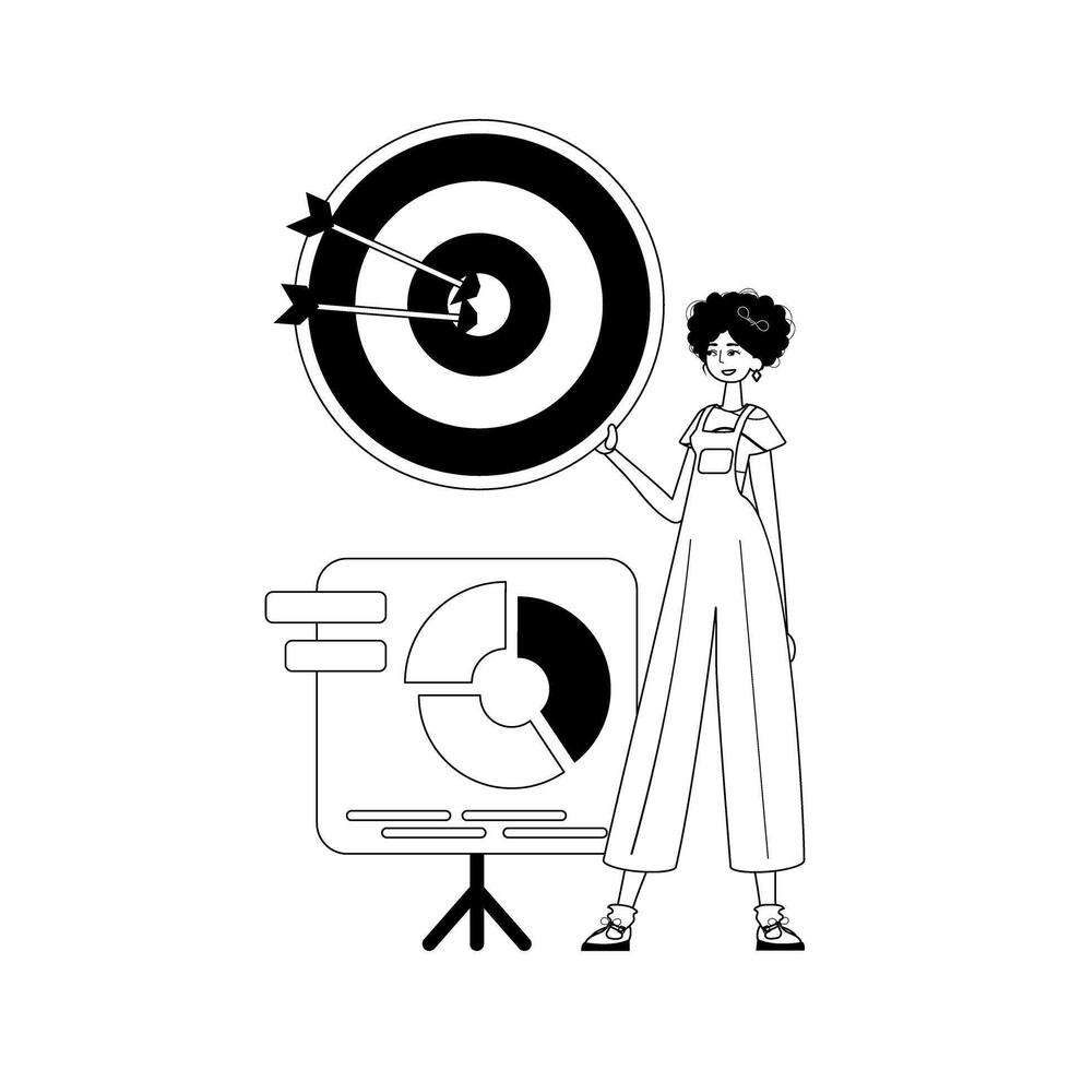 The girlfriend with the graph . The arrow hits the raven . black and egg white linear vogue. Trendy style, Illustration vector