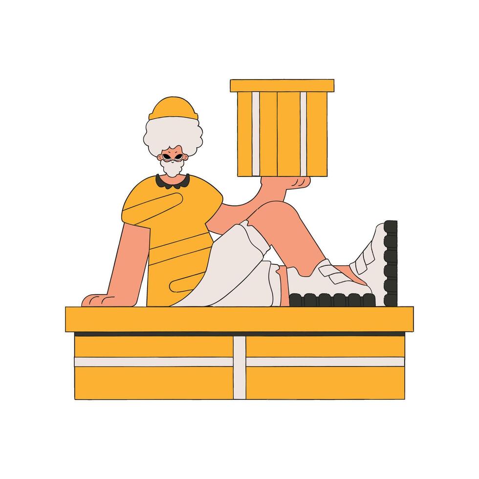 An attractive man is holding boxes. The essence of delivering packages and freight. vector