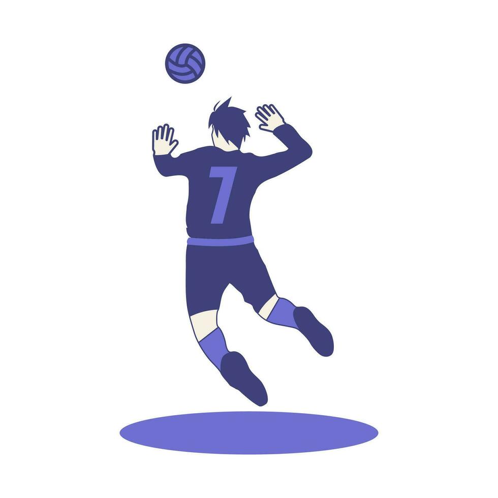 volley player jumping serve vector illustration