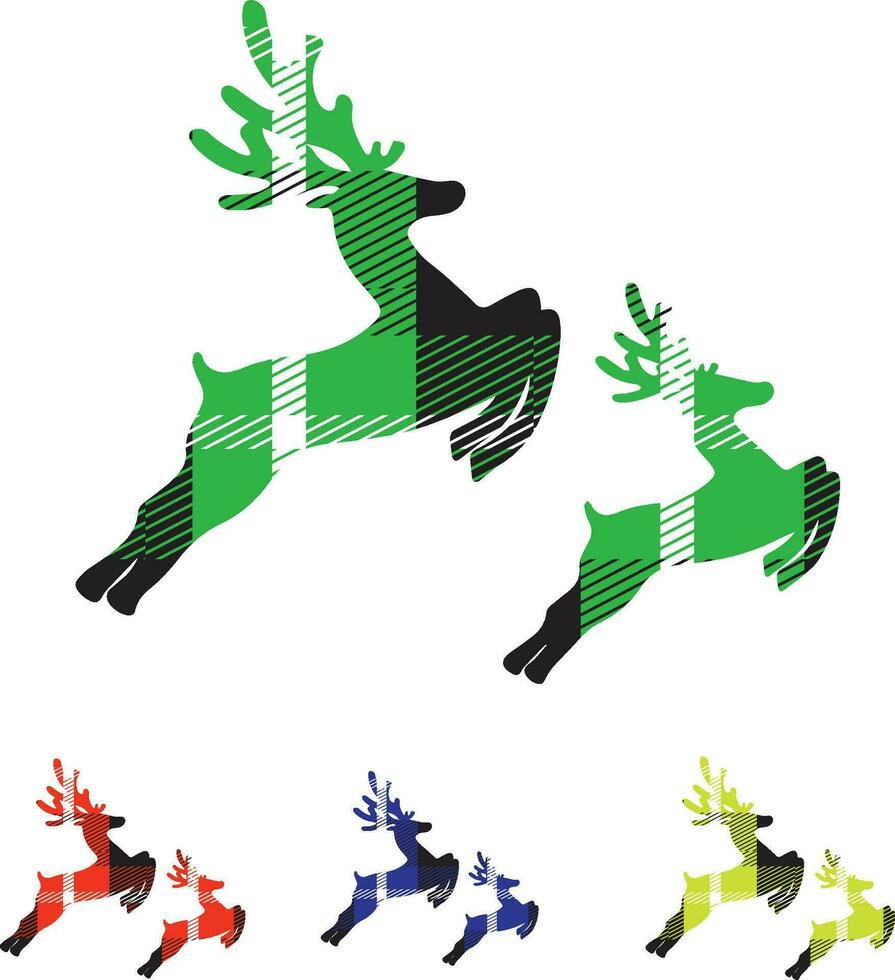 Christmas reindeer silhouette Christmas buffalo plaid deer Background vector