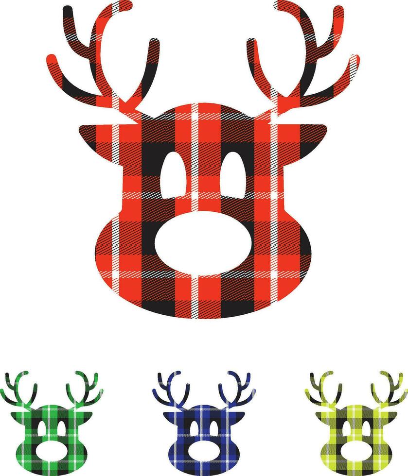Deer Christmas simple buffalo plaid Set Design vector