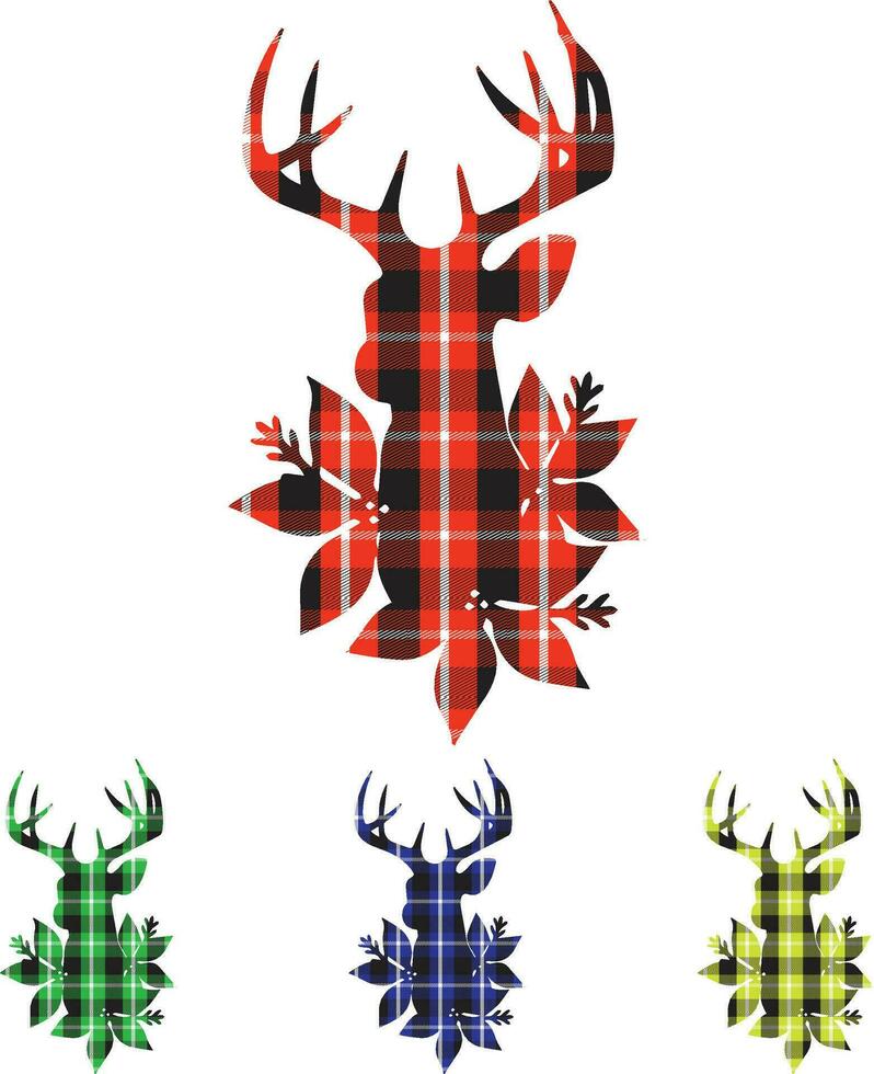 Tree Branch Silhouette Deer Christmas buffalo plaid  Background vector