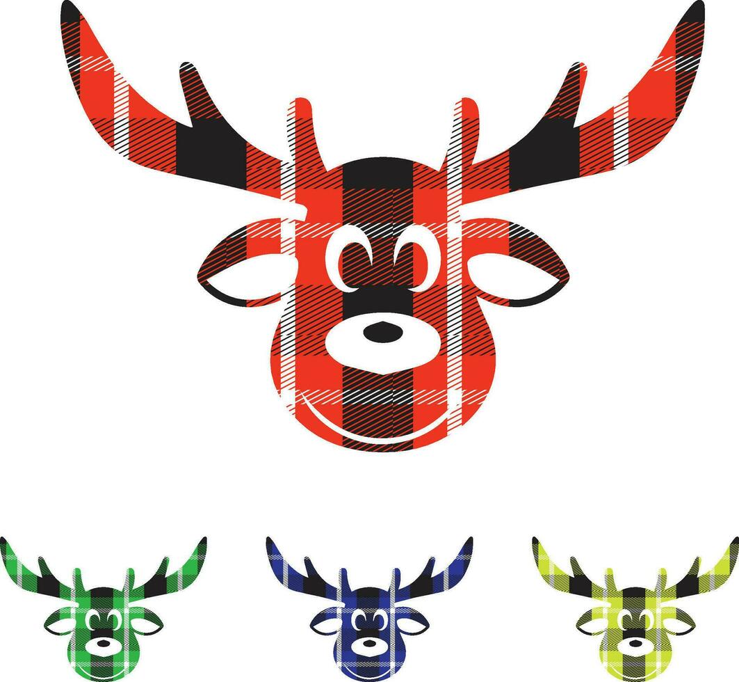 Reindeer Head Christmas buffalo plaid  Background vector