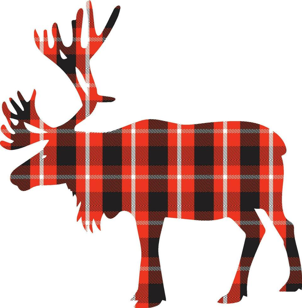 Christmas Deer Buffalo Plaid Background Pattern Design vector