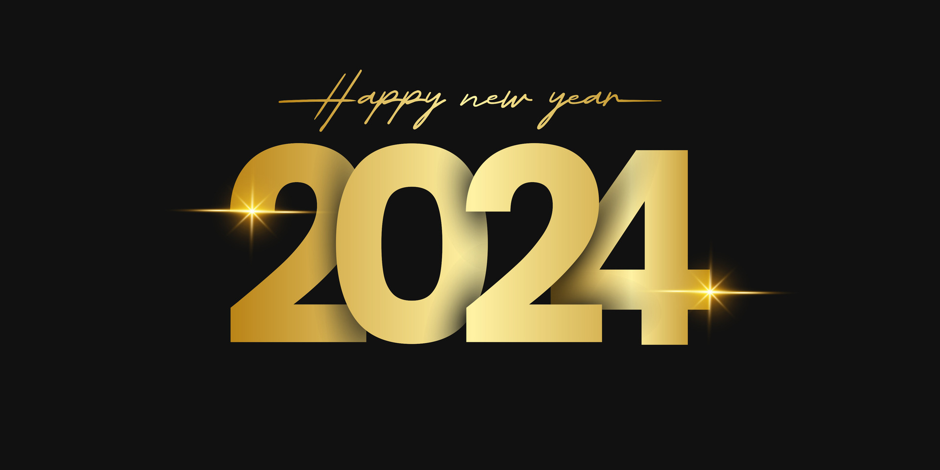 2024 Happy New year with sparkling golden light effect on dark