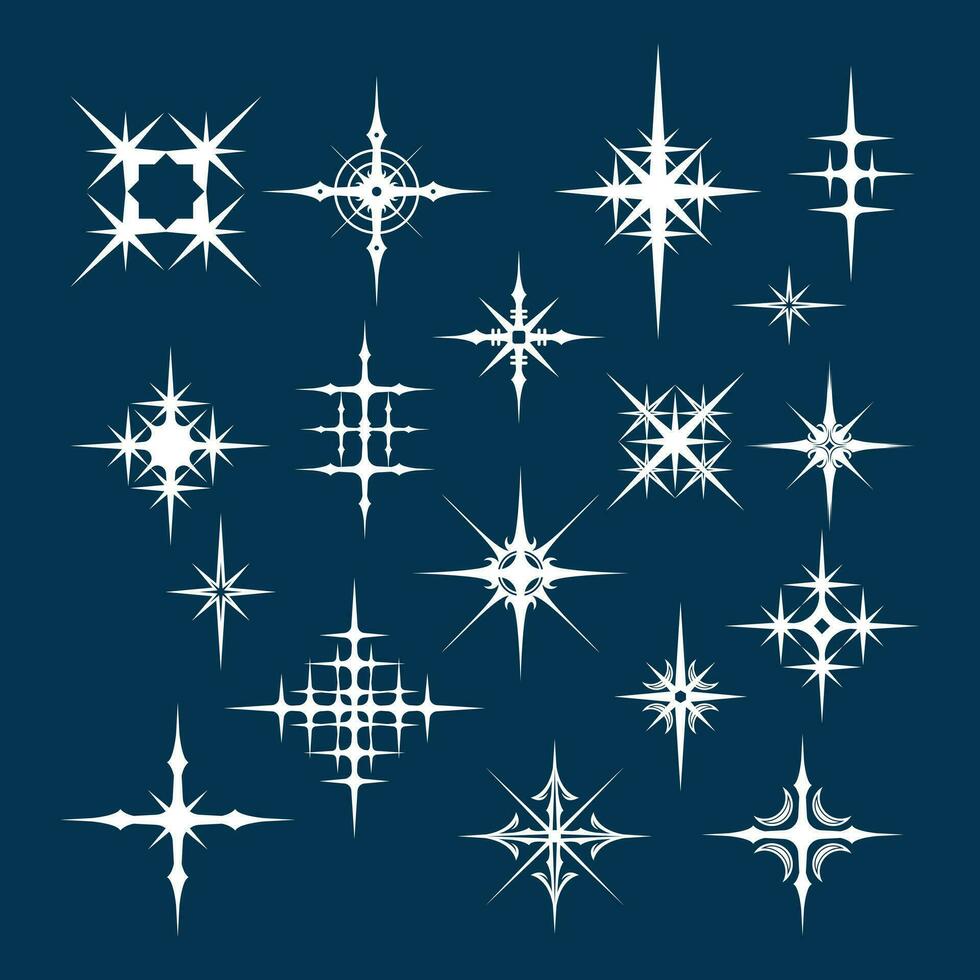 Sparkle star or snow collection set illustration vector glitter poster, glow acid design element clip art pattern editable