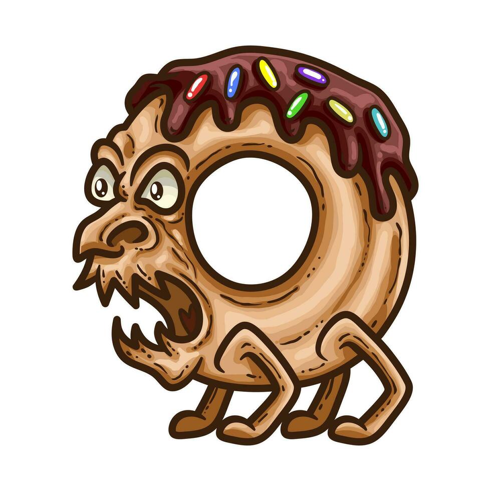 Free vector illustration of a crazy and scary donut monster