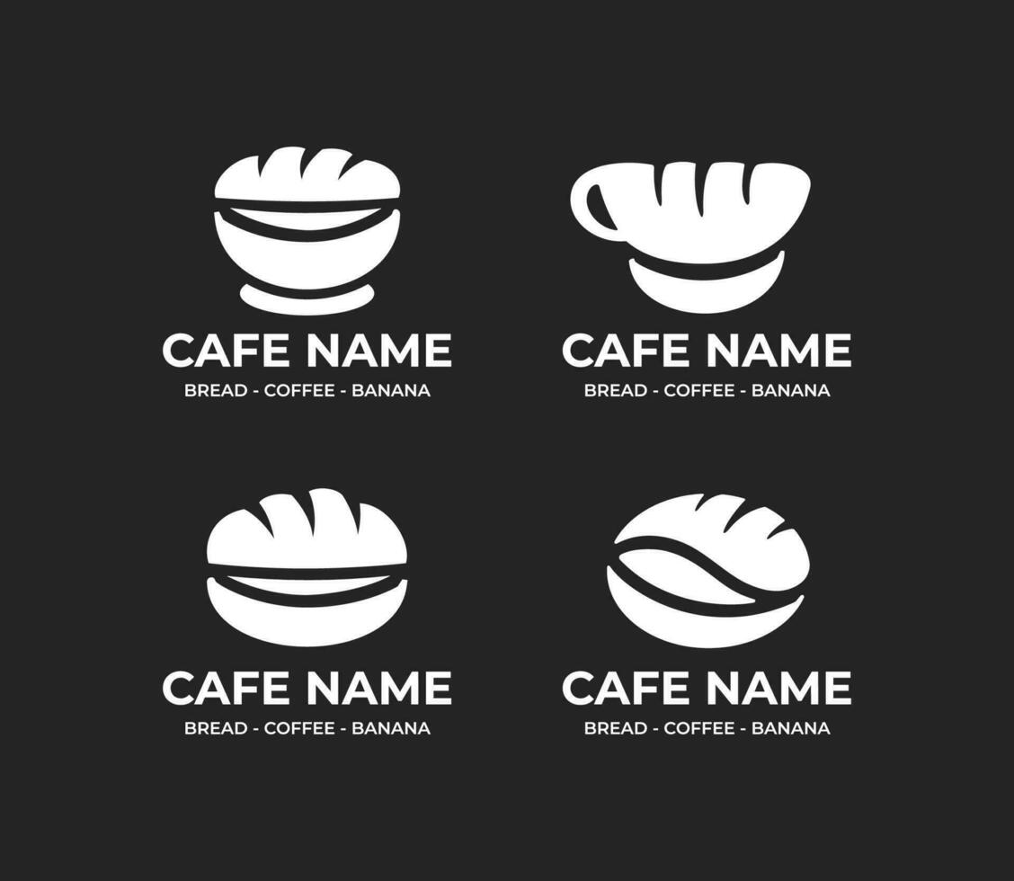 coffee bread and banana logo design set for coffeeshop and eatery vector