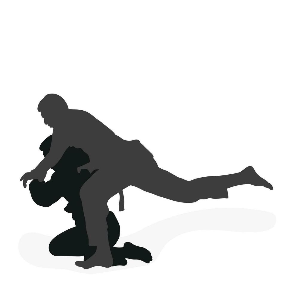 imagen silueta judoka. judo, marcial arte, deportividad, lucha, duelo, aferramiento, combatiendo, lucha, dificil vector