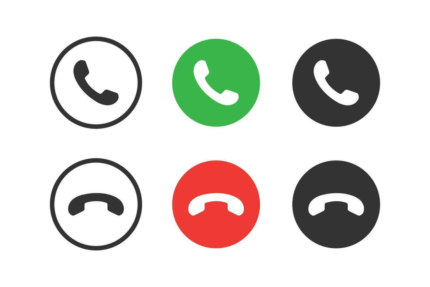 phone call icon set. mobile cell answer icon for mobile concept and web design. red green circle. receive contact decline. vector