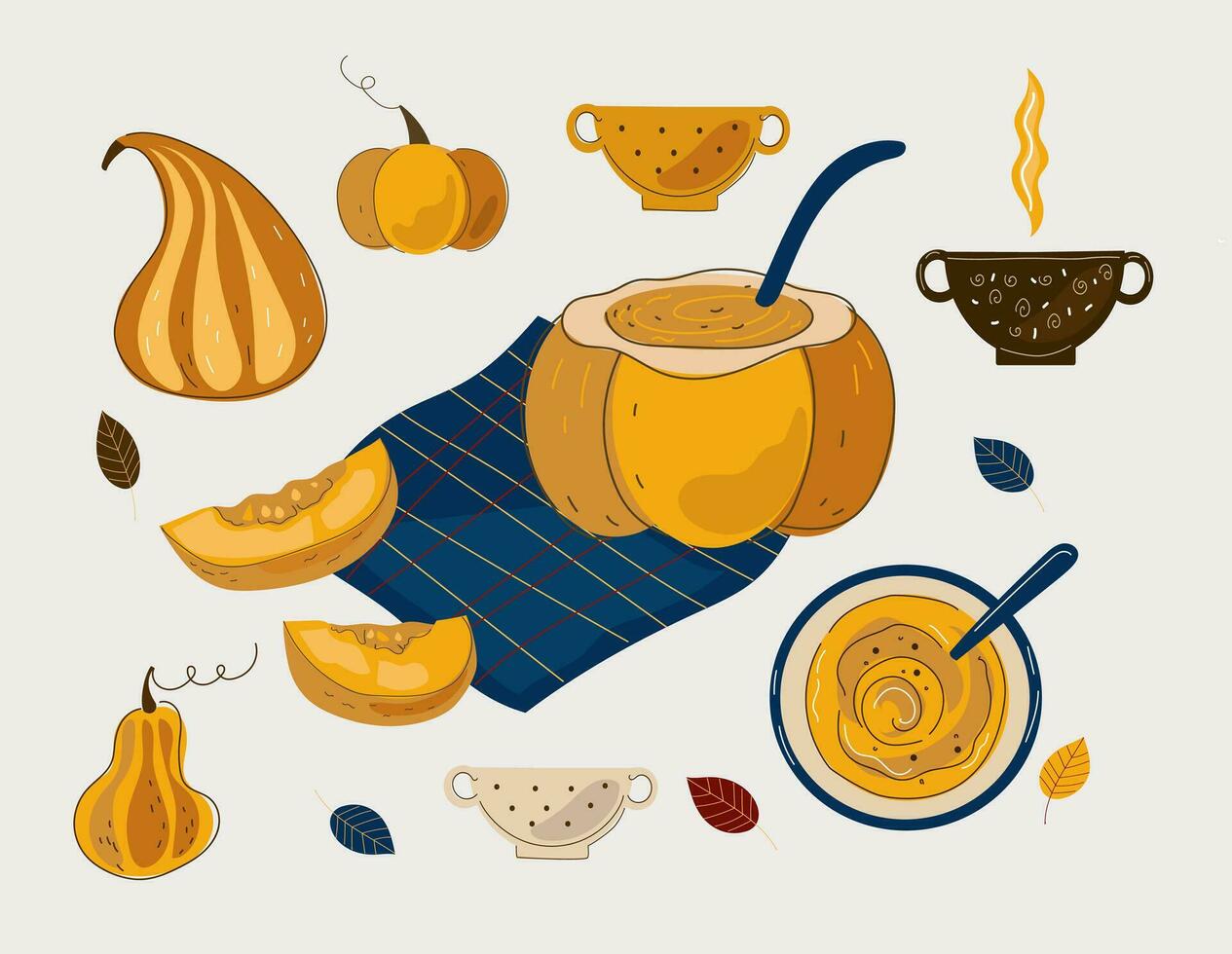 otoño comida vector dibujos animados plano garabatear ilustración.