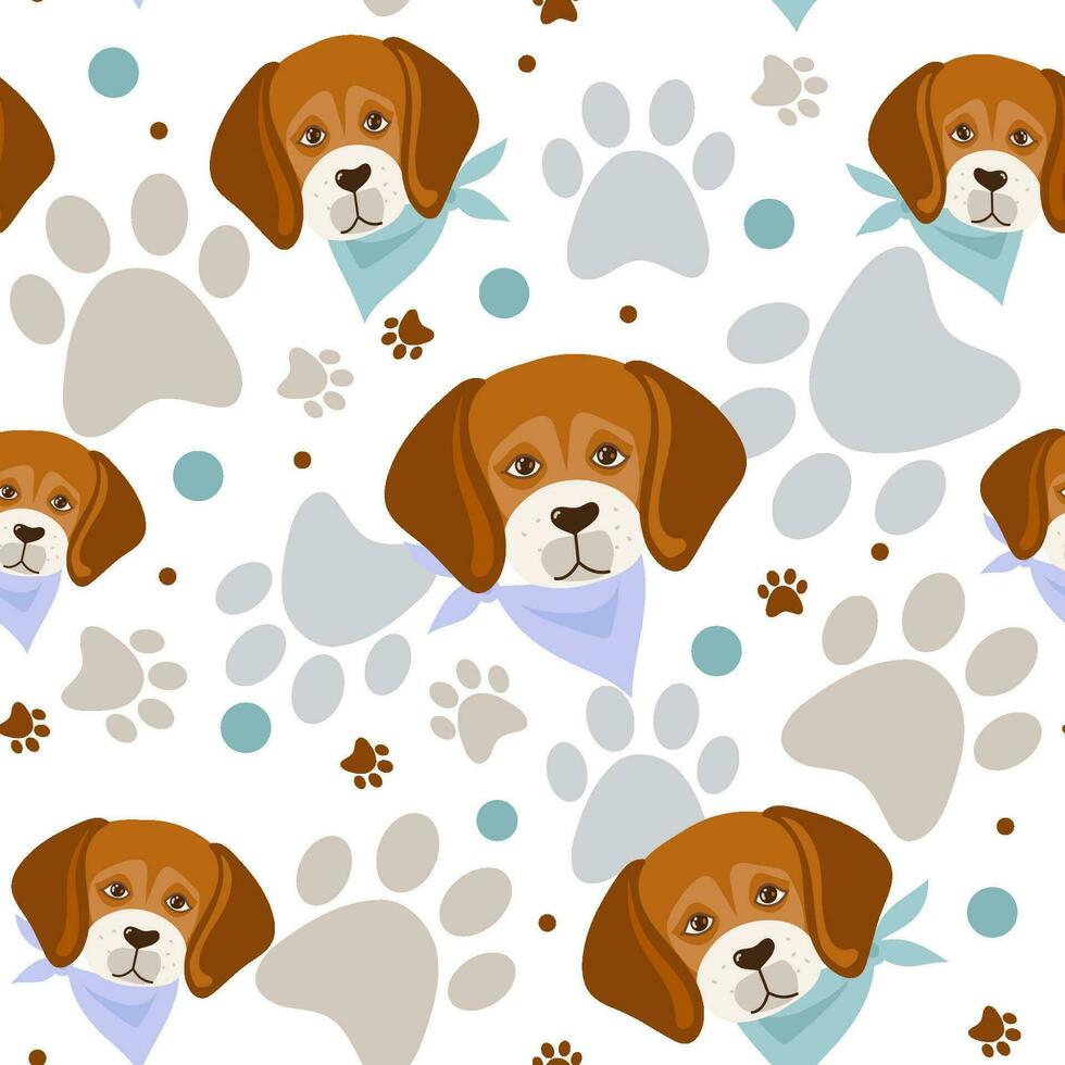 Beagle dog cartoon vector illustration seamless pattern texture background wallpaper.