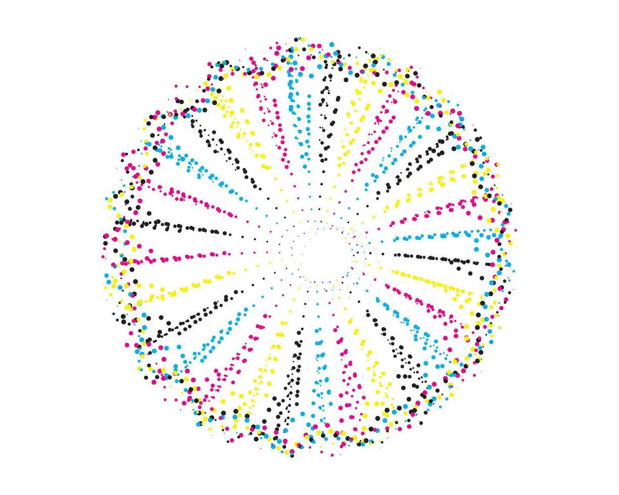 a circular pattern with colorful dots on it, cmyk two circles with colorful dots on them set, cmyk vector illustration of a flower  with a circle and a dot,mandala vector