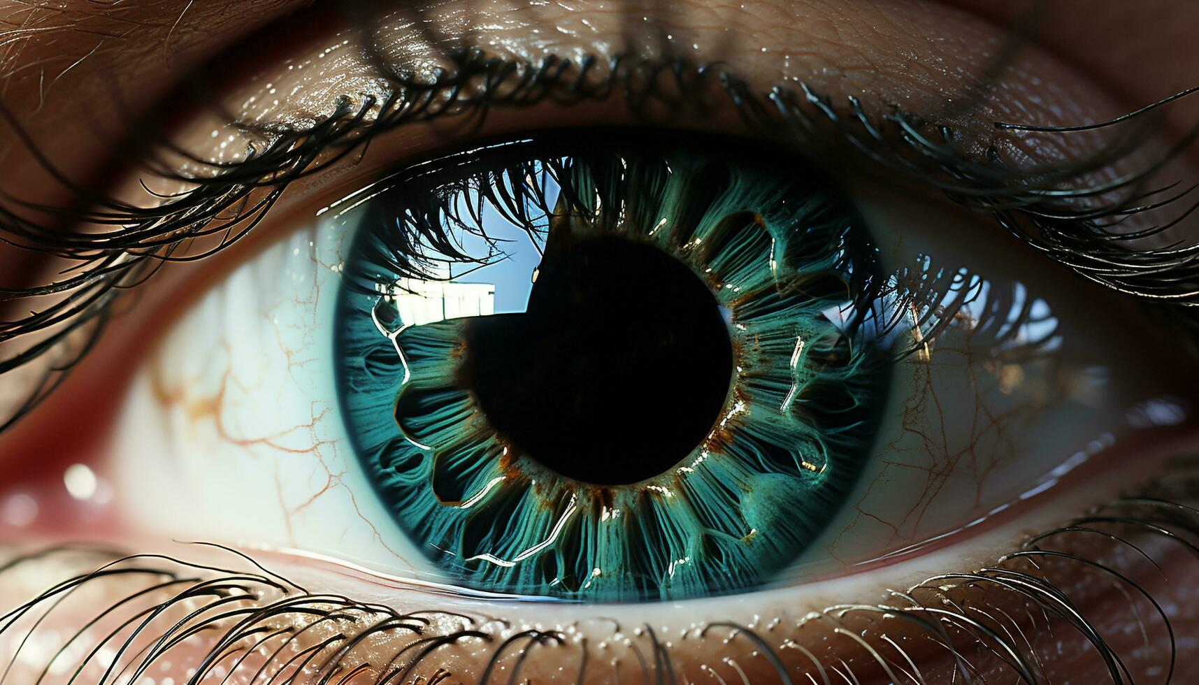 Close up of a human eye, iris reflecting blue, watching with beauty ...