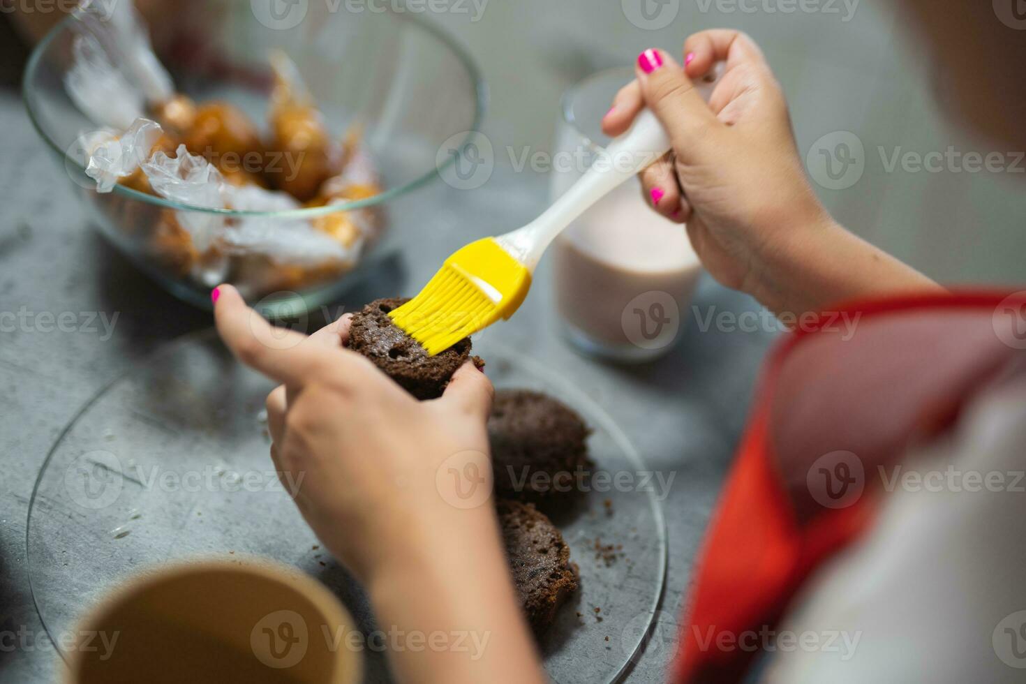 the pastry chef bakes delicious cookies and desserts photo