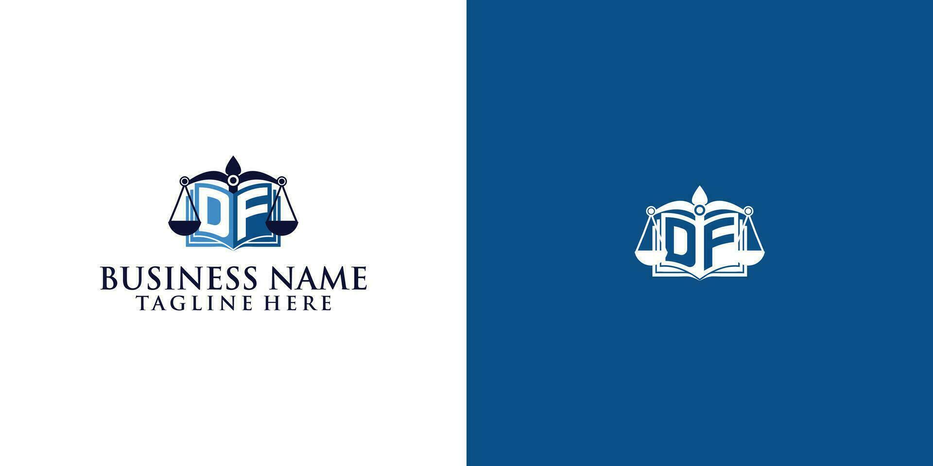 Combination logo of letter D, F, DF, FD initials and law firm logo and cool book icon vector