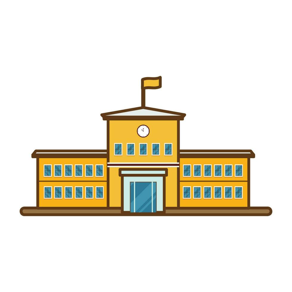 Yellow school building cartoon icon isolated vector illustration