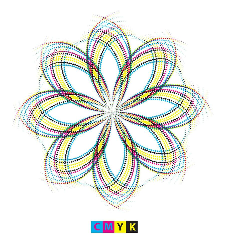 cmyk vector ilustración de un flor conjunto con un circulo y un punto, mandala logo geométrico flor margarita flores vector mandala vector