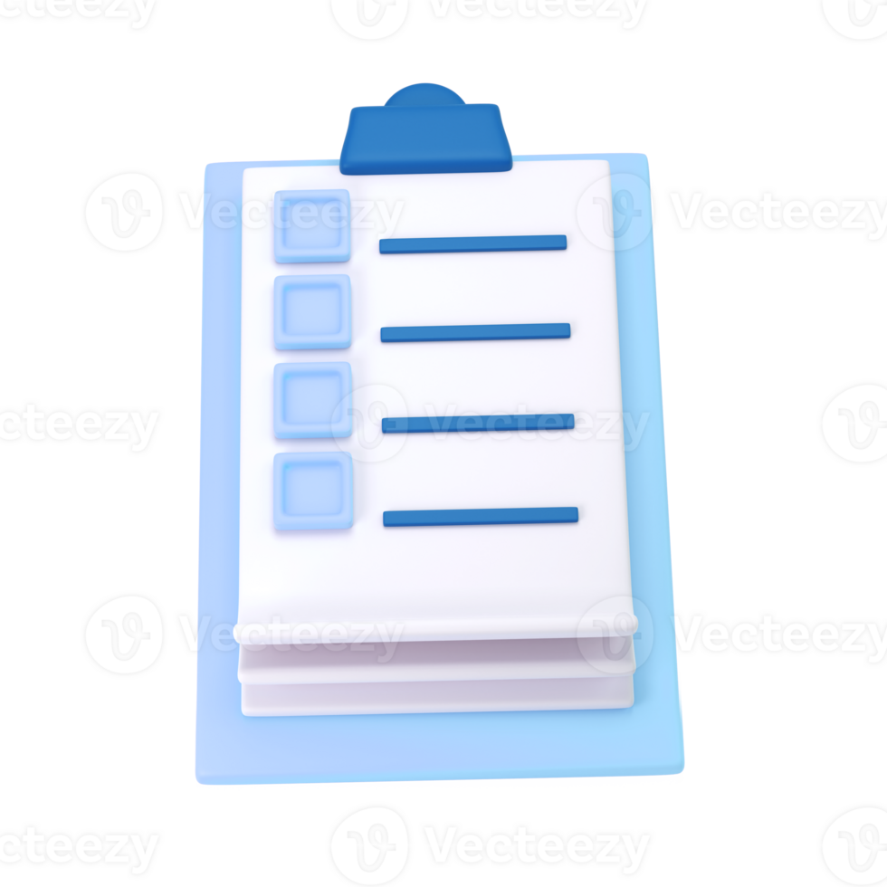 3d white clipboard icon task management todo check list on blue plane background. Work project plan concept, fast checklist, posting plan transparent png