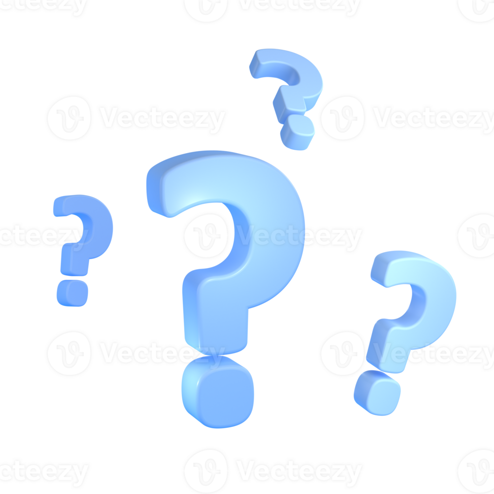 3d Realistic blue question marks. luxury template decorative design illustration. Minimalist bright element transparent png