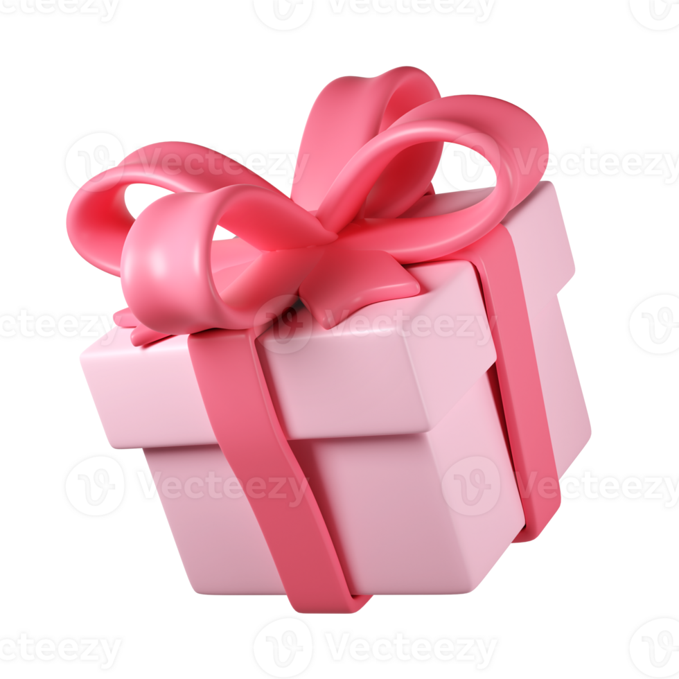 3d pink christmas gift box icon with pastel ribbon bow transparent. Render modern holiday. Realistic icon for present, birthday or wedding banner png