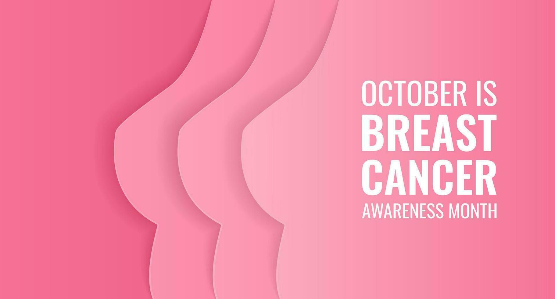 international breast cancer awareness month in October. Vector illustration. Women's health. Modern web banner, cover, poster, ad with a silhouettes of a female breast. Paper cut style.