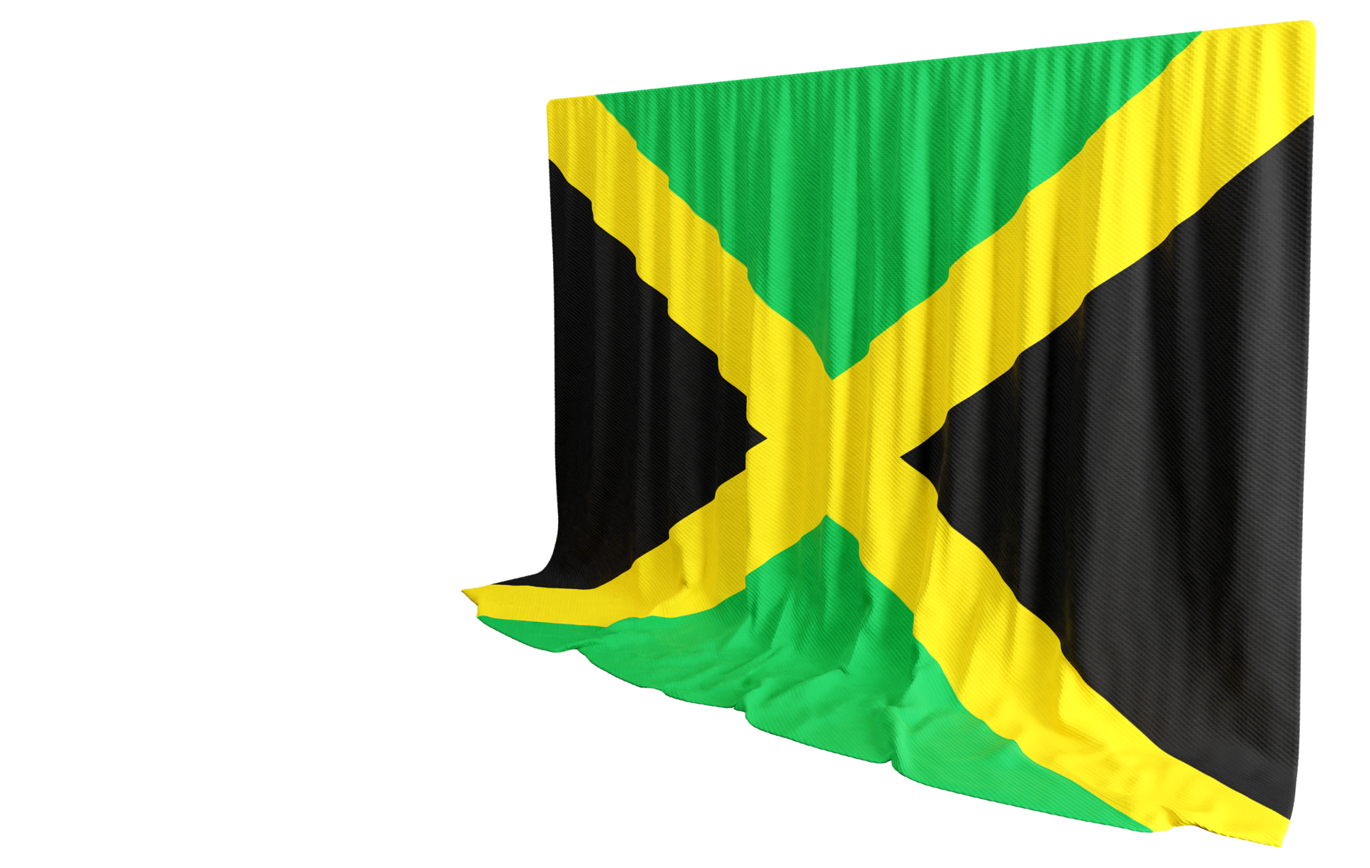 Jamaican Flag Curtain in 3D Rendering Celebrating Jamaica's Vibrant 