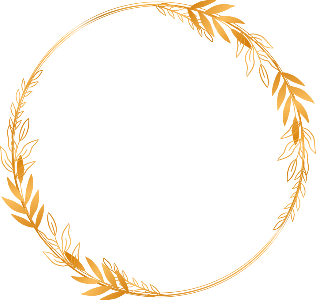 Gold Kreis Blumen- Rahmen mit Hand gezeichnet Blätter und Blume png