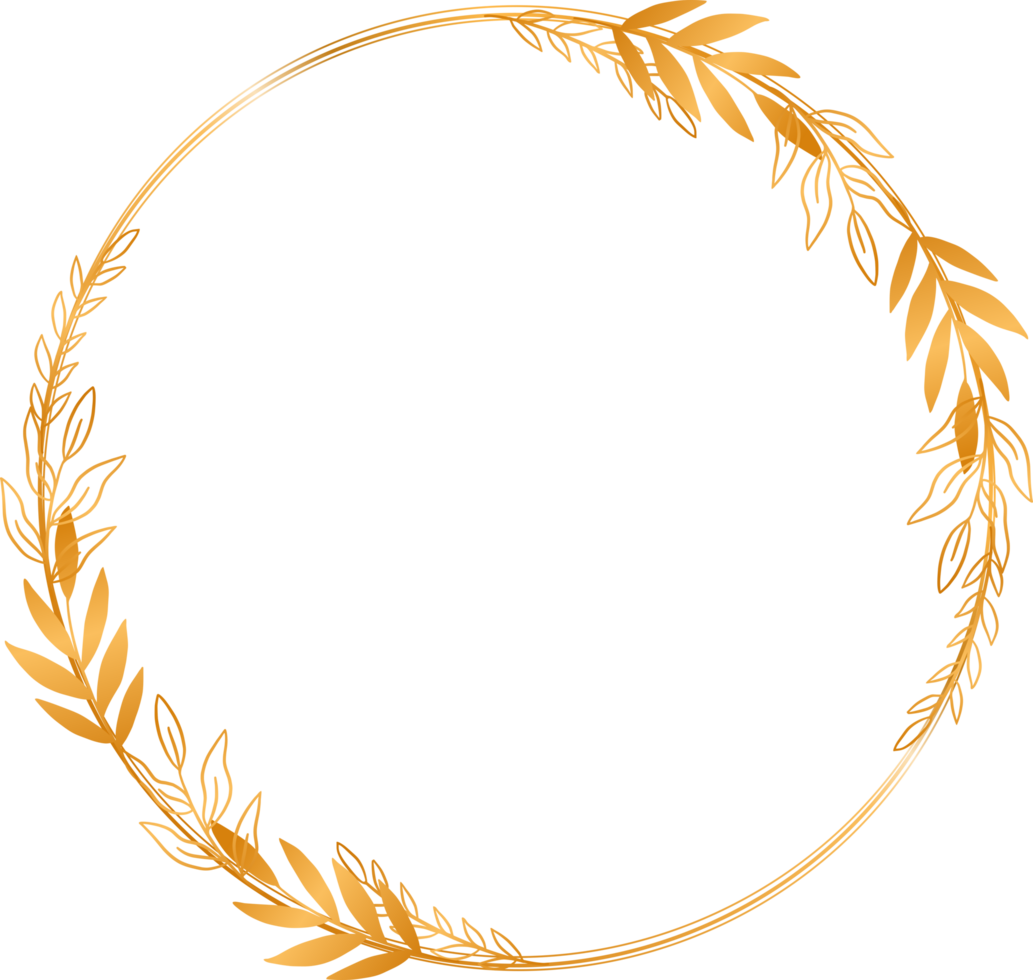 gold circle floral frame with hand drawn leaves and flower png