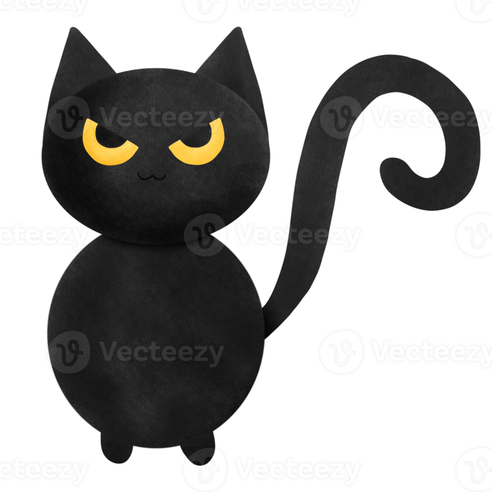 Watercolor black cat Halloween isolate with background. Cute black cat illustration png