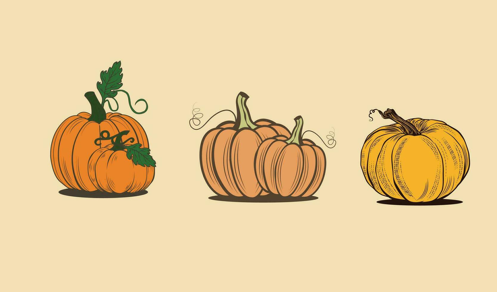 calabazas en vector con conjunto para íconos y decoraciones en amarillo antecedentes. vector ilustración.