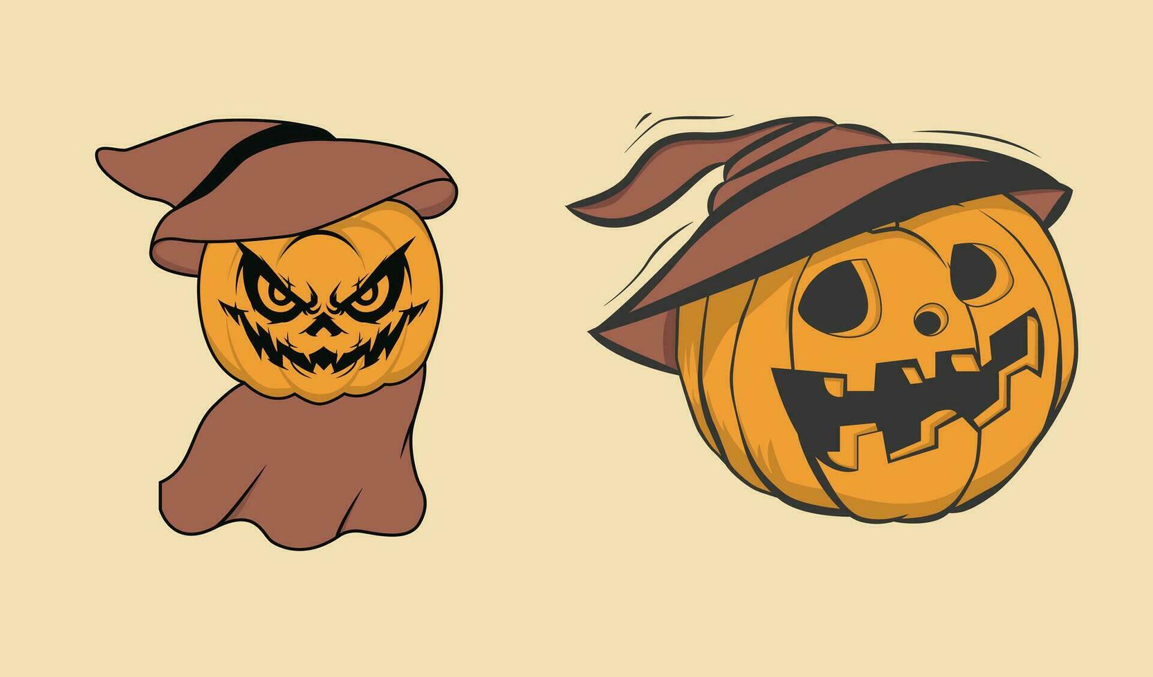 Halloween pumpkins in vector with set of different faces for icons and decorations in yellow background. Vector illustration.