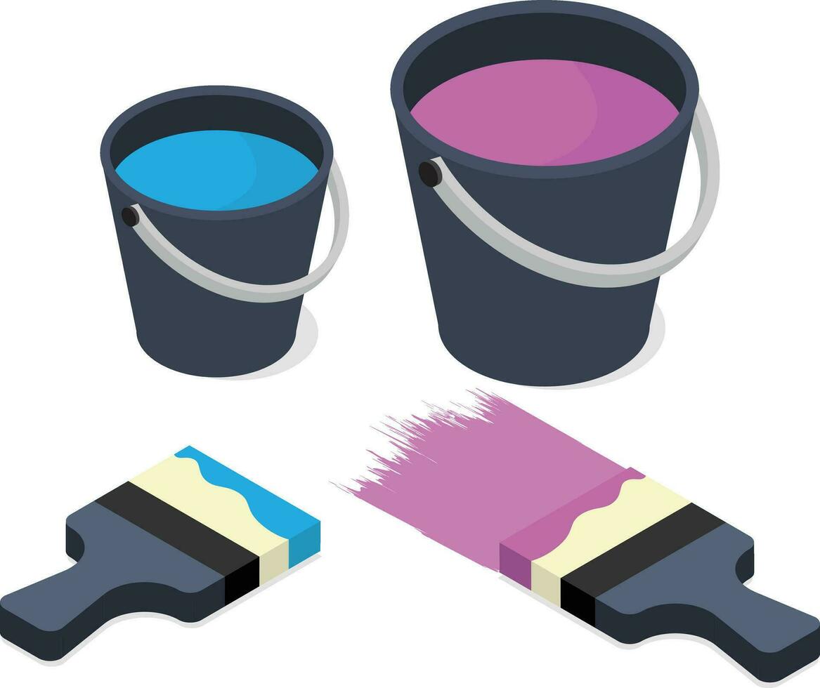 Paint Buckets and Paintbrush, Vectors