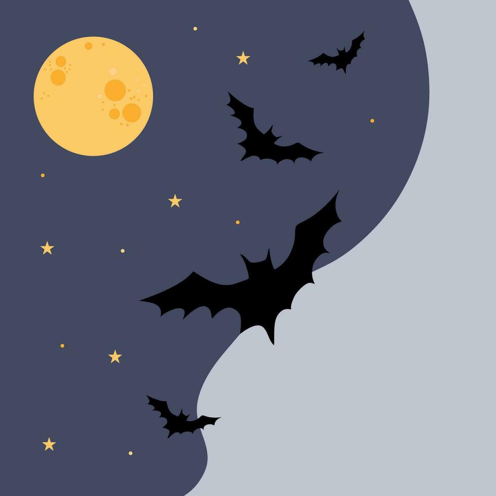 Night Sky with Full Moon, Stars and Bats. Background for Poster, Postcard, Invitation. Frame. Halloween vector