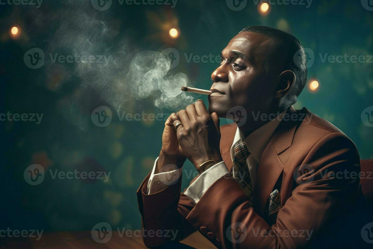 Black disco man smoking. Generate Ai photo