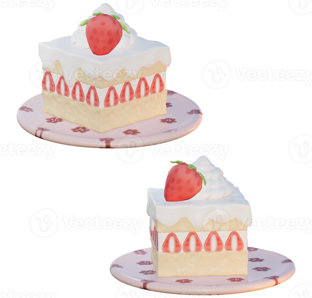 3d rendering of rectangular three-layer strawberry cake png