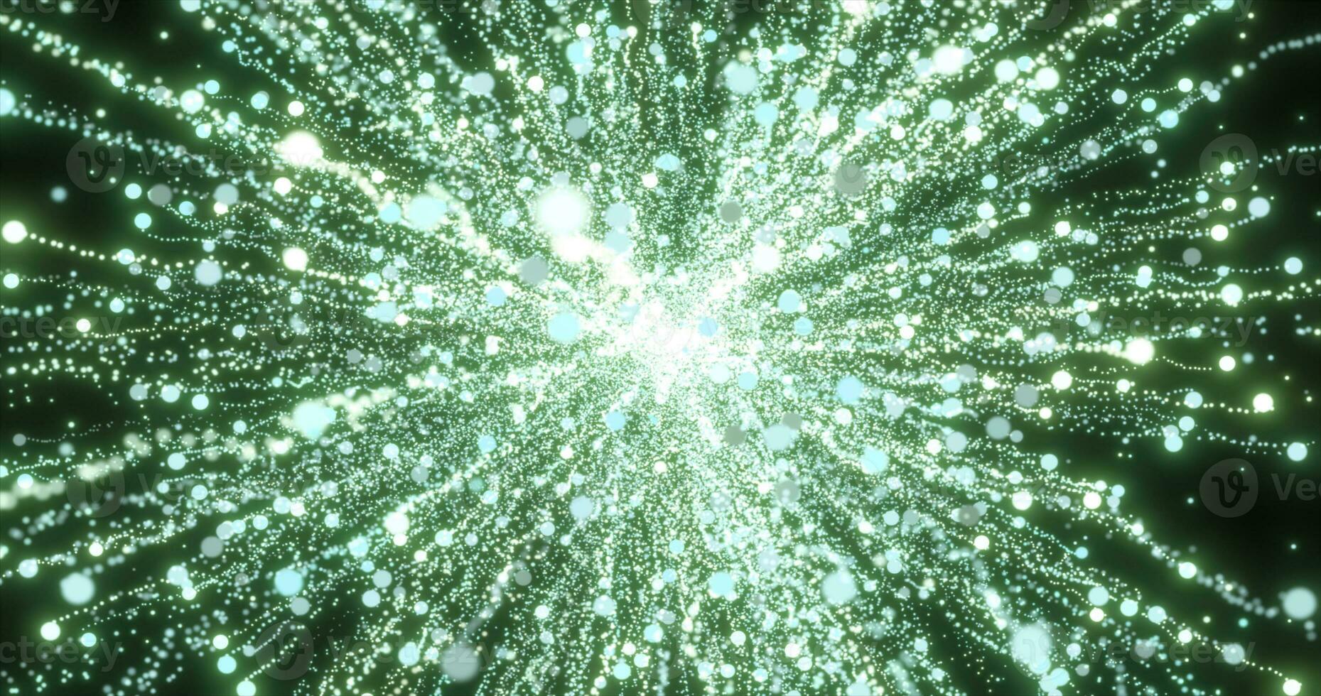 Abstract green energy fireworks particle salute magical bright glowing futuristic hi-tech with blur effect and bokeh background photo