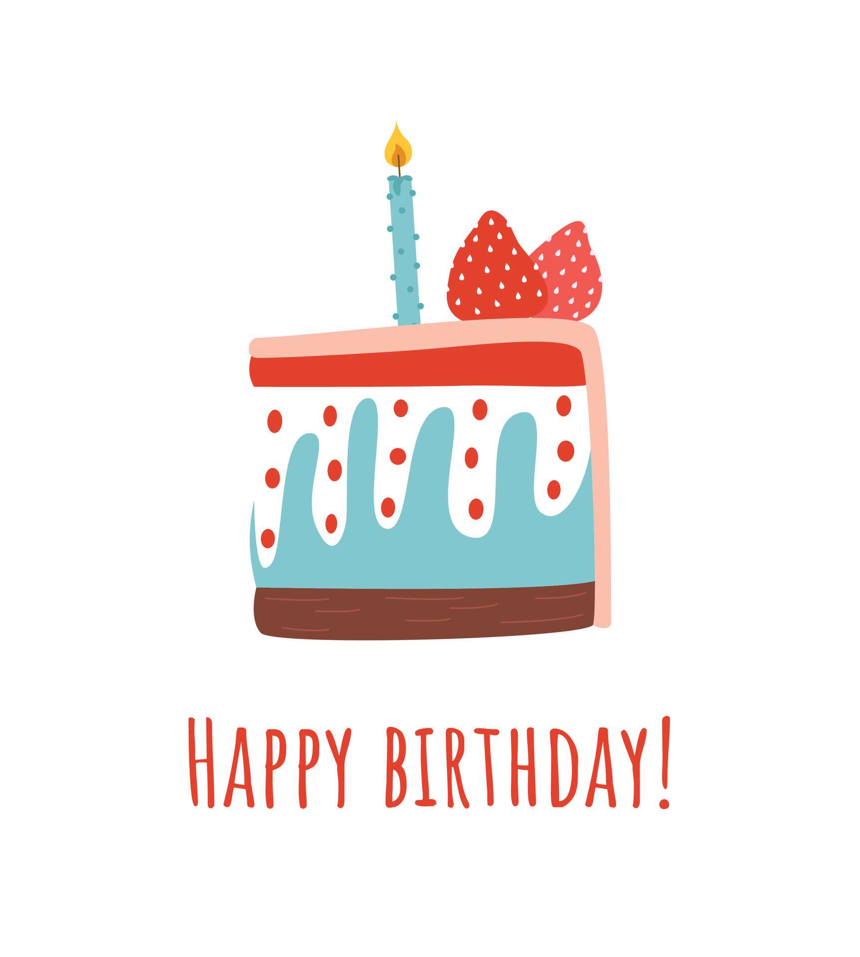 Cute happy birthday card with piece of cake and candles. Vector ...