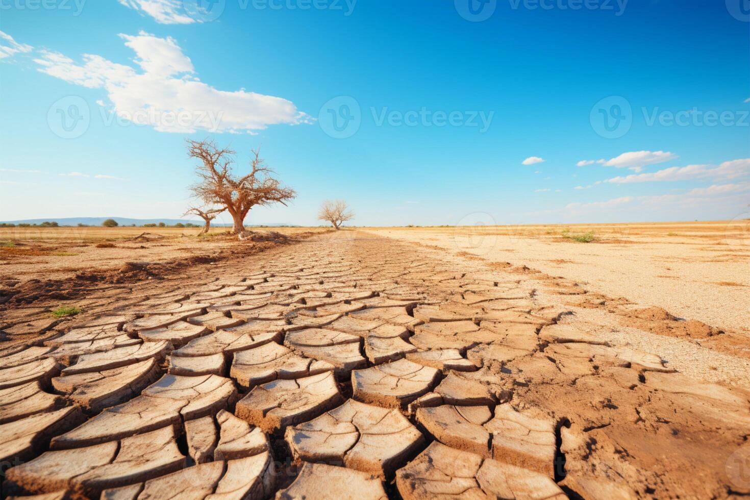 Dried land in the desert Cracked soil crust climate change AI Generated