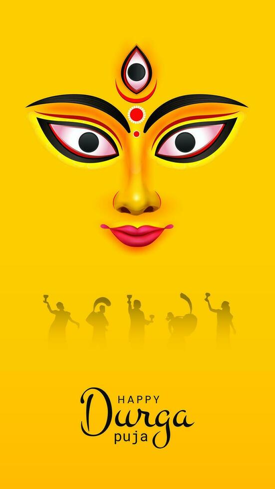 diosa maa Durga cara en contento Durga puya, dussehra, y navratri celebracion concepto para web bandera, póster, social medios de comunicación correo, y volantes publicidad vector