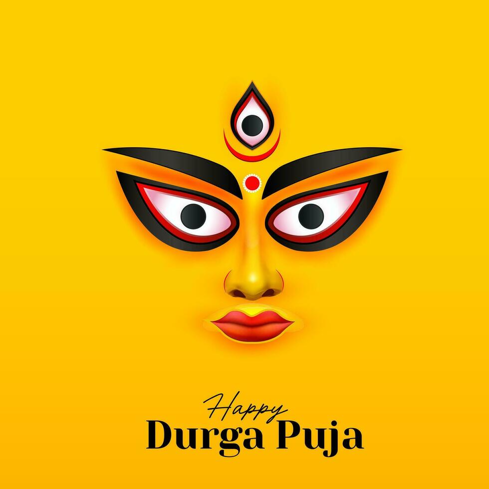 diosa maa Durga cara en contento Durga puya, dussehra, y navratri celebracion concepto para web bandera, póster, social medios de comunicación correo, y volantes publicidad vector