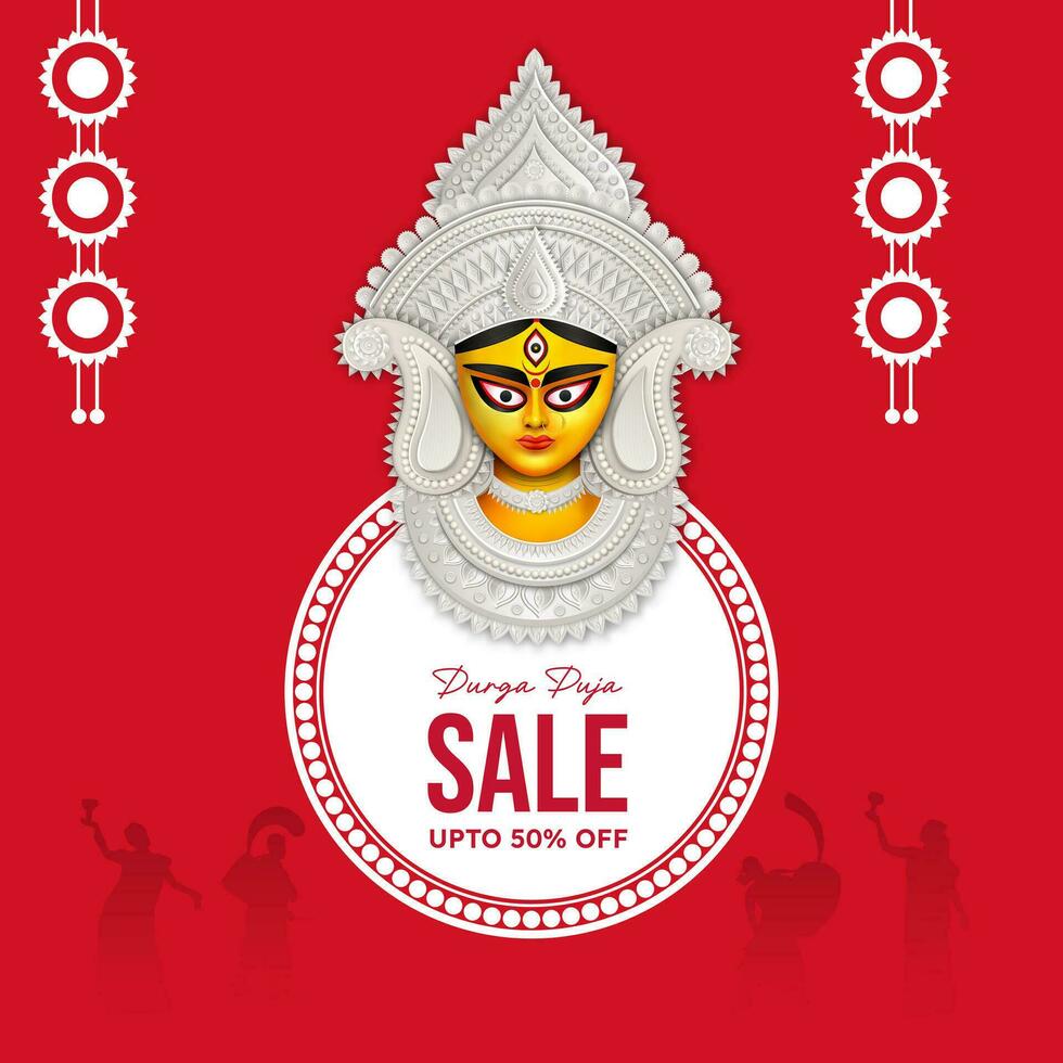 Durga puja rebaja bandera para festival oferta, descuento, ventas etiquetas creativo diseño vector