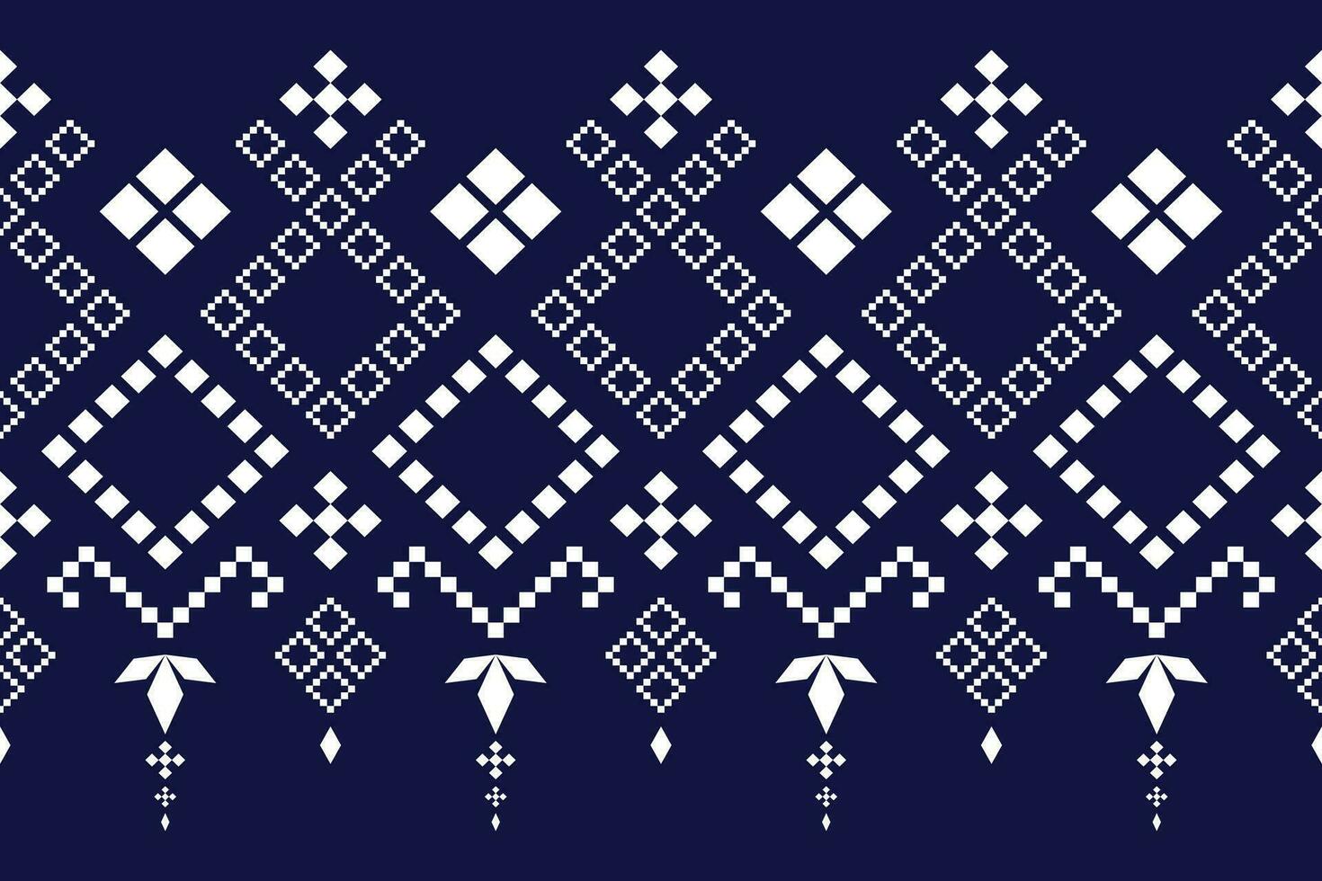 Indigo navy blue geometric traditional ethnic pattern Ikat seamless pattern border abstract design for fabric print cloth dress carpet curtains and sarong Aztec African Indian Indonesian vector