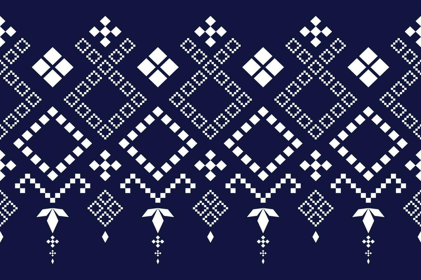 Indigo navy blue geometric traditional ethnic pattern Ikat seamless pattern border abstract design for fabric print cloth dress carpet curtains and sarong Aztec African Indian Indonesian vector