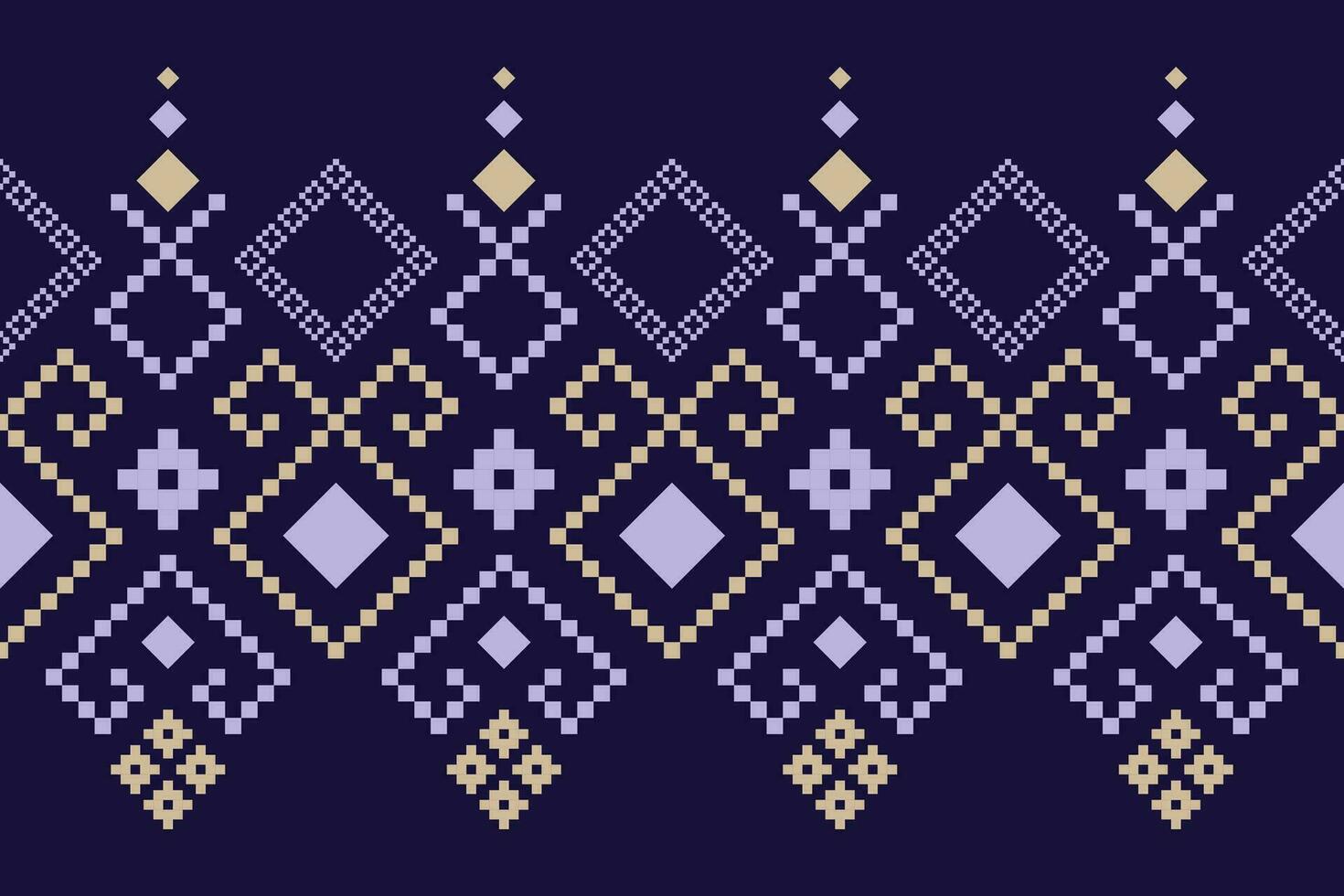 Purple cross stitch traditional ethnic pattern paisley flower Ikat background abstract Aztec African Indonesian Indian seamless pattern for fabric print cloth dress carpet curtains and sarong vector